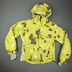 Surfanic Sugarbabe Snow Jacket Women M Neon Green Camo Floral Ski Coat